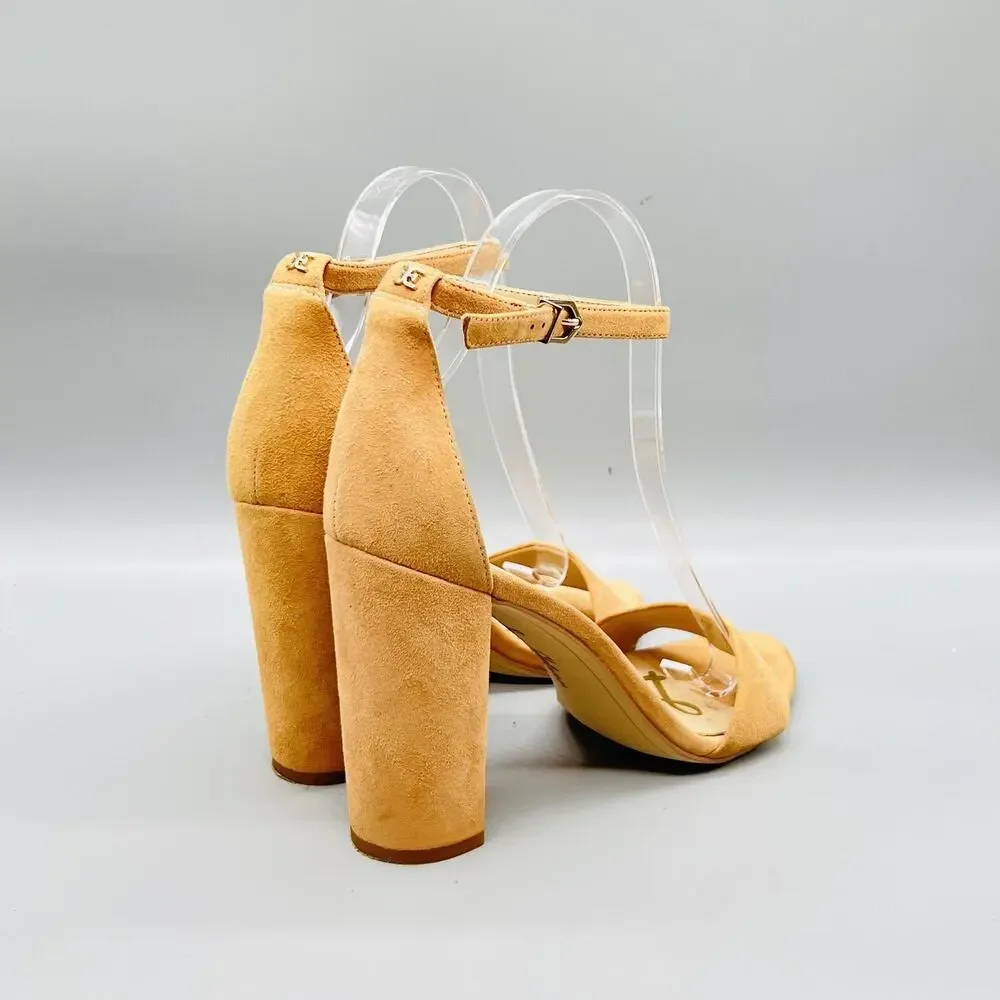 Sam Edelman Sandals Womens 9 Beige Suede Yaro Ankle Strap Block Heel Shoes